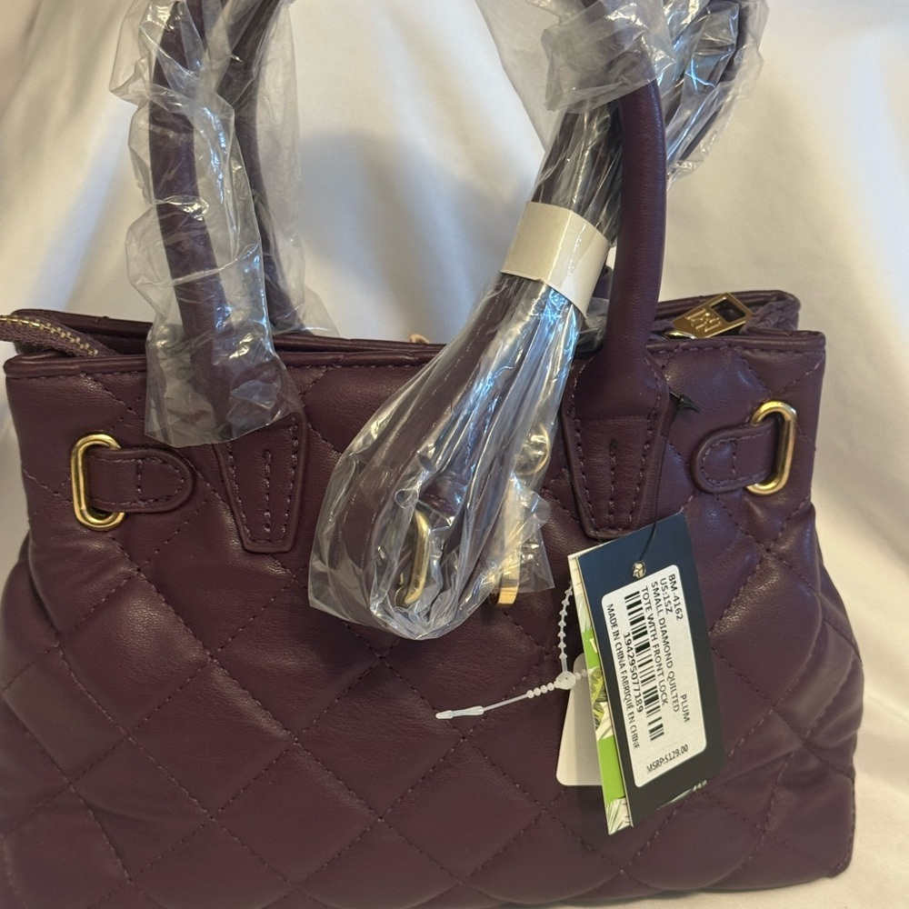 NWT Studio Badgley Mischka Plum Quilted Leather Mini Handbag/ Crossbody - Picture 4 of 5